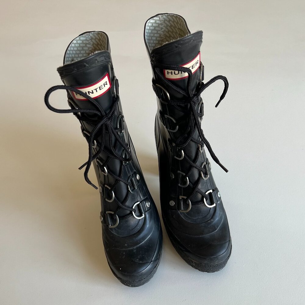 Hunter Lace Up Heel Rain Boots - Women Size 7